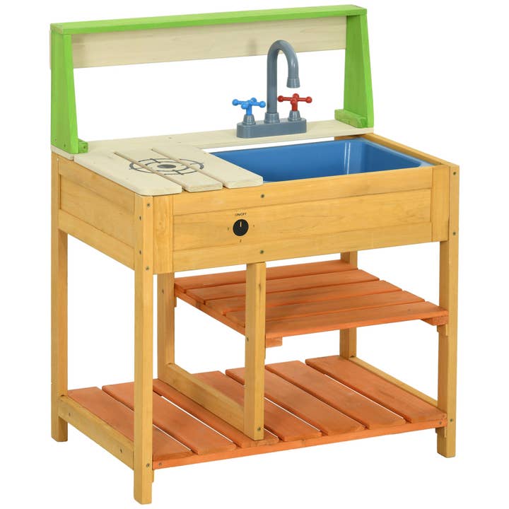 39F Inc. - Wholesale Toy Set - Kids - Wooden Outdoor Mud Kitchen Playset with Sink and Faucet1