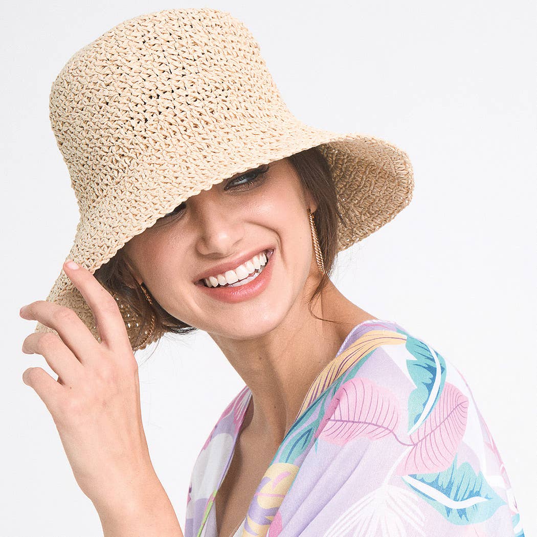Fashion City - Wholesale Bucket Hat - Women's - Solid Colored Straw Bucket Hat20