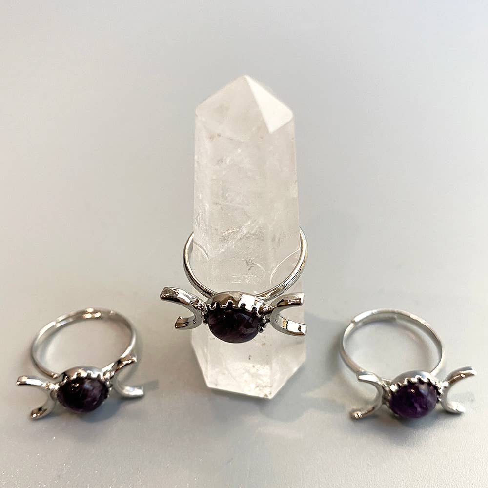 VIE – wholesale Single stone/solitaire ring – Adjustable Triple Moon Ring with 0.5cm Gemstone2