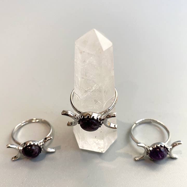 VIE - Wholesale Single stone/solitaire ring - Adjustable Triple Moon Ring with 0.5cm Gemstone2