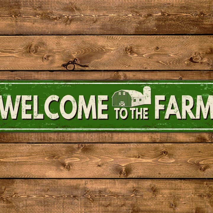 Welcome To The Farm Street Sign Barn Yard Land Cows Vintage Style for wholesale by Game Time Prints