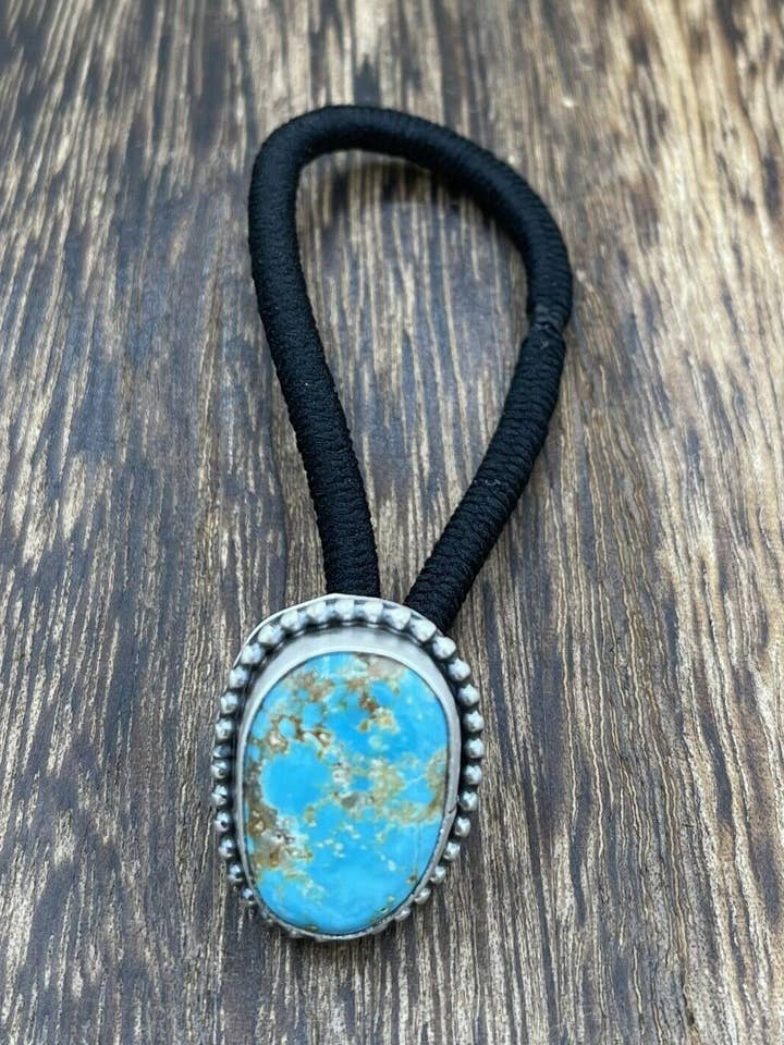 Native American Navajo Handmade Sterling Silver Turquoise Hair Tie Scott Skeets for wholesale by Native City Jewelry