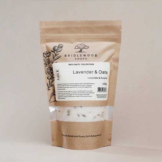 Milk - Lavender & Oats Bath Salts for wholesale by Bridlewood Soaps