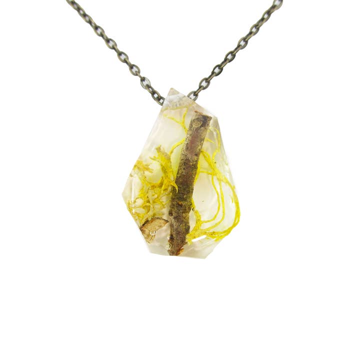 Geometric Terrarium Resin Lichen Pendant Necklace . for wholesale by Squidlicks