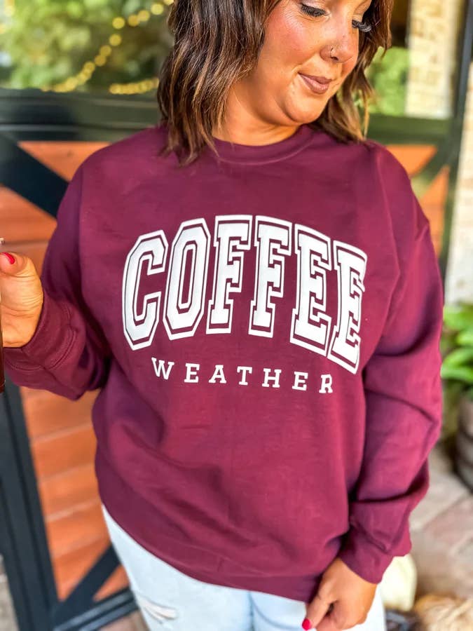 Coffee Weather Puff Graphic Crewneck for wholesale by birdie