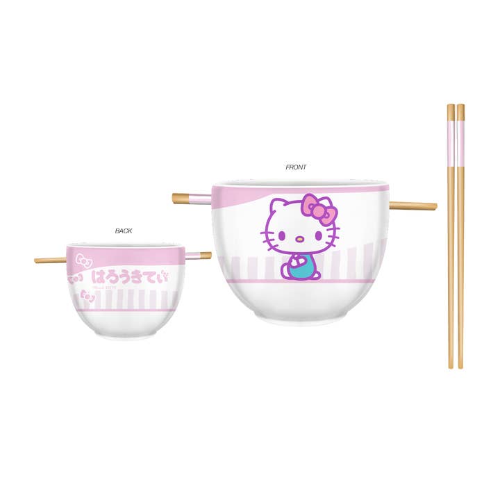 Hello Kitty Tokyo Pink Stripes 20oz Ceramic Ramen Bowl for wholesale by Silver Buffalo