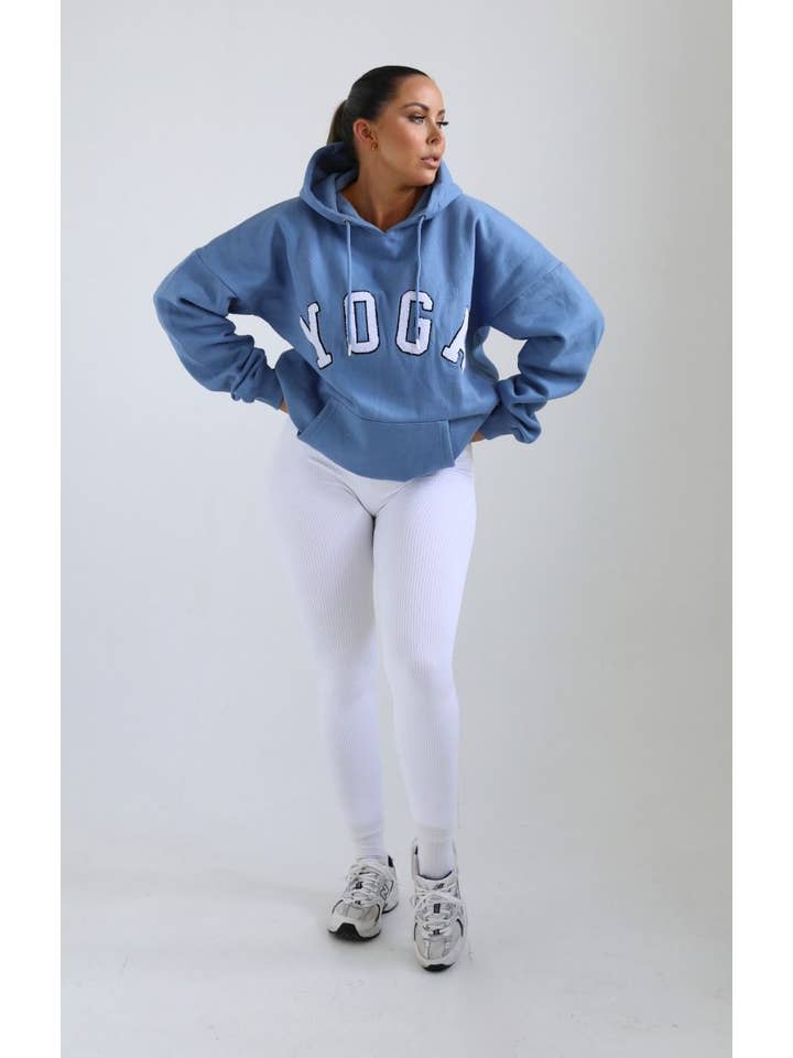 Femme Luxe - Wholesale Hoodie – Women's - Blue Yoga Slogan Oversized Hoodie - Laverne1