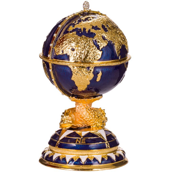 Faberge style Egg Trinket Jewel Box Globe with sailing ship for wholesale by danila-souvenirs