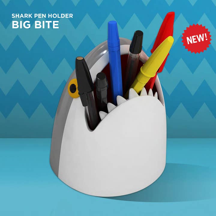 Mustard - Big Bite Shark Pen Pot for wholesale by William Valentine Collection