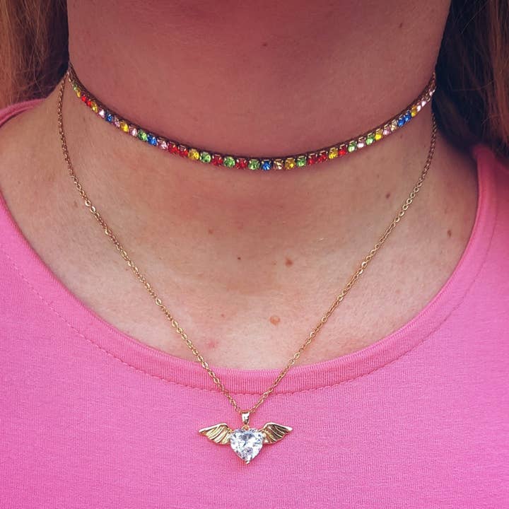 ANGEL SET - ACCIAIO INOSSIDABILE- SET collana e bracciale con pendente CUORE con ali in cubic zirconia for wholesale by Daemon srls