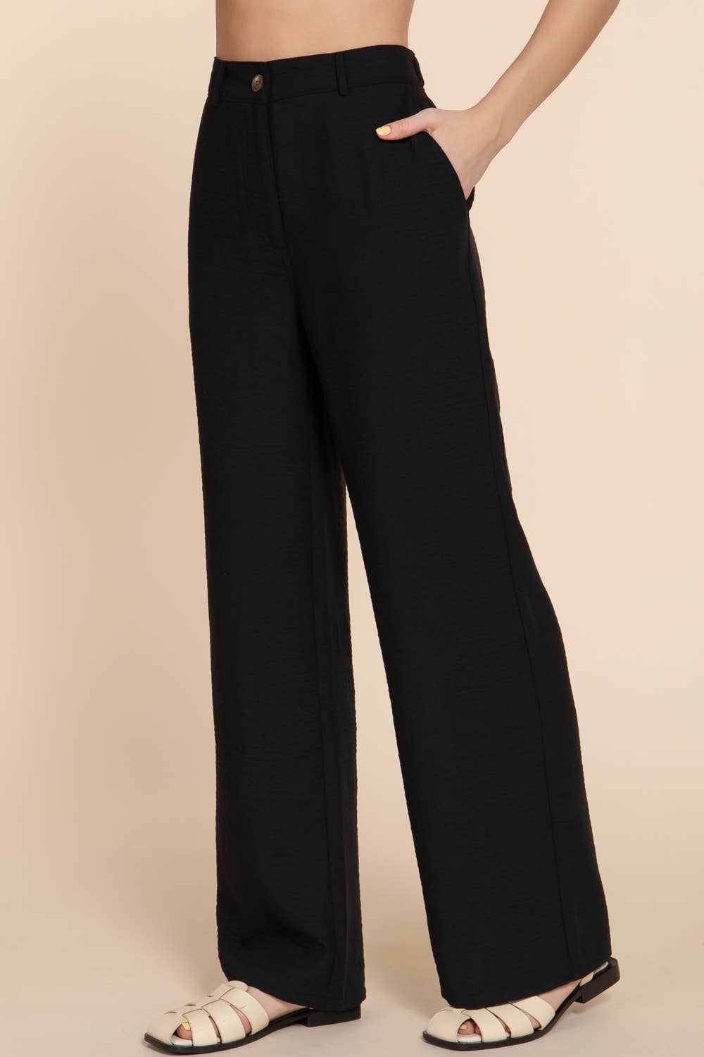 Active Basic | Active USA - Wholesale Pants - Women's - Straight Woven Linen Effect Long Pants5