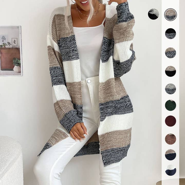 Legerer Colorblock-Cardigan mit offenem Vorderteil für den Großhandel von onatorobi