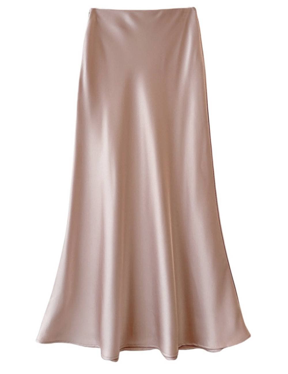 Sweetkama - Wholesale Skirt - Women's - Ladies Satin Elastic Wait Pearlescent Midi Skirt SKS5045311