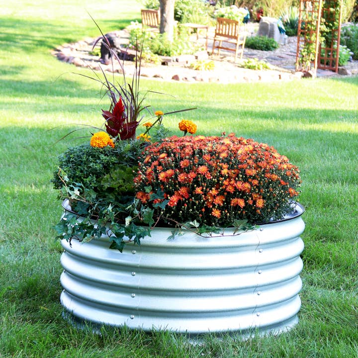 Steel Round Raised Garden Bed - Silver - 36 in for wholesale by Sunnydaze Decor