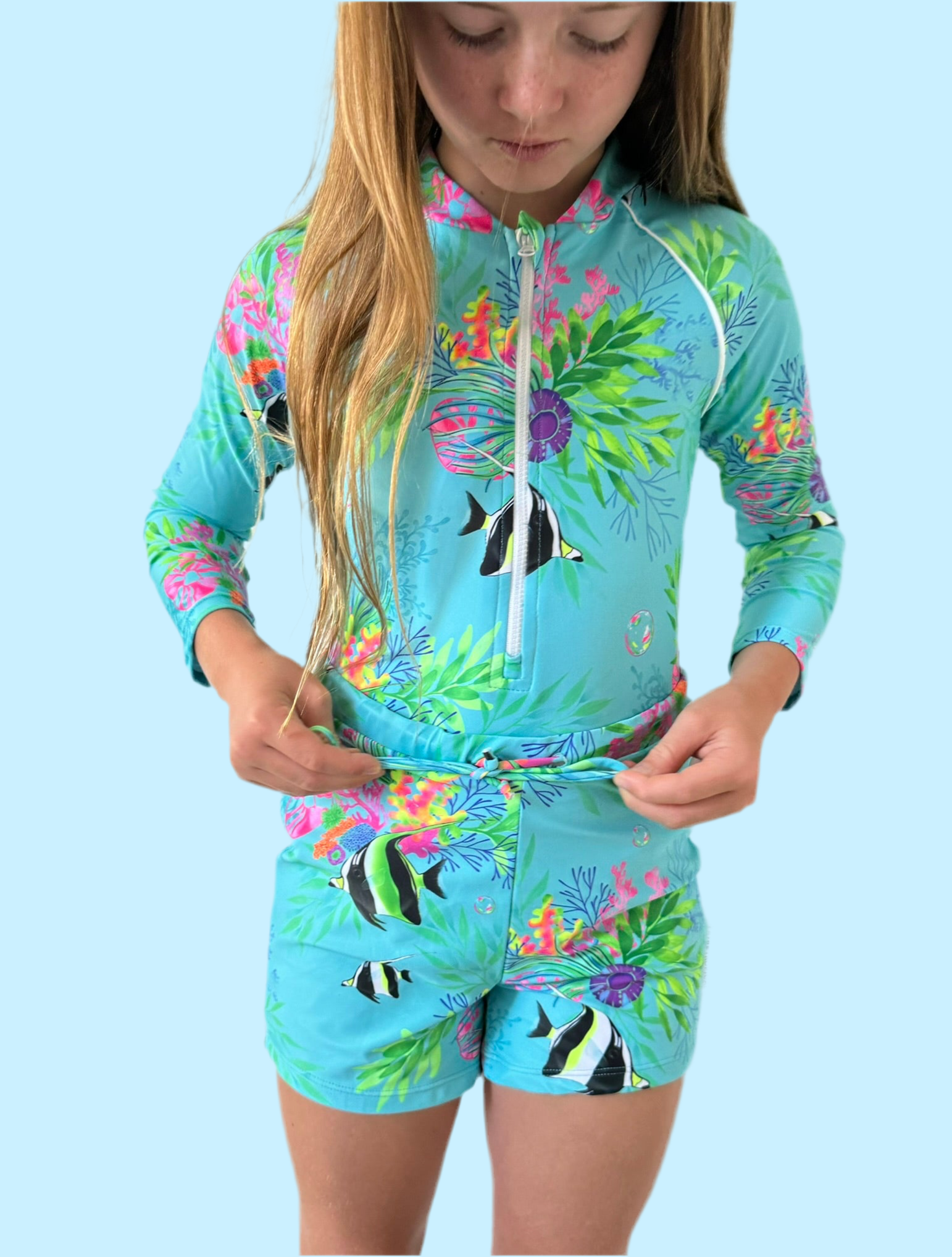 Tribe Tropical - Wholesale One Piece Swimsuit - Kids - Girls Long Sleeve Swimsuit - Marine Mirage5