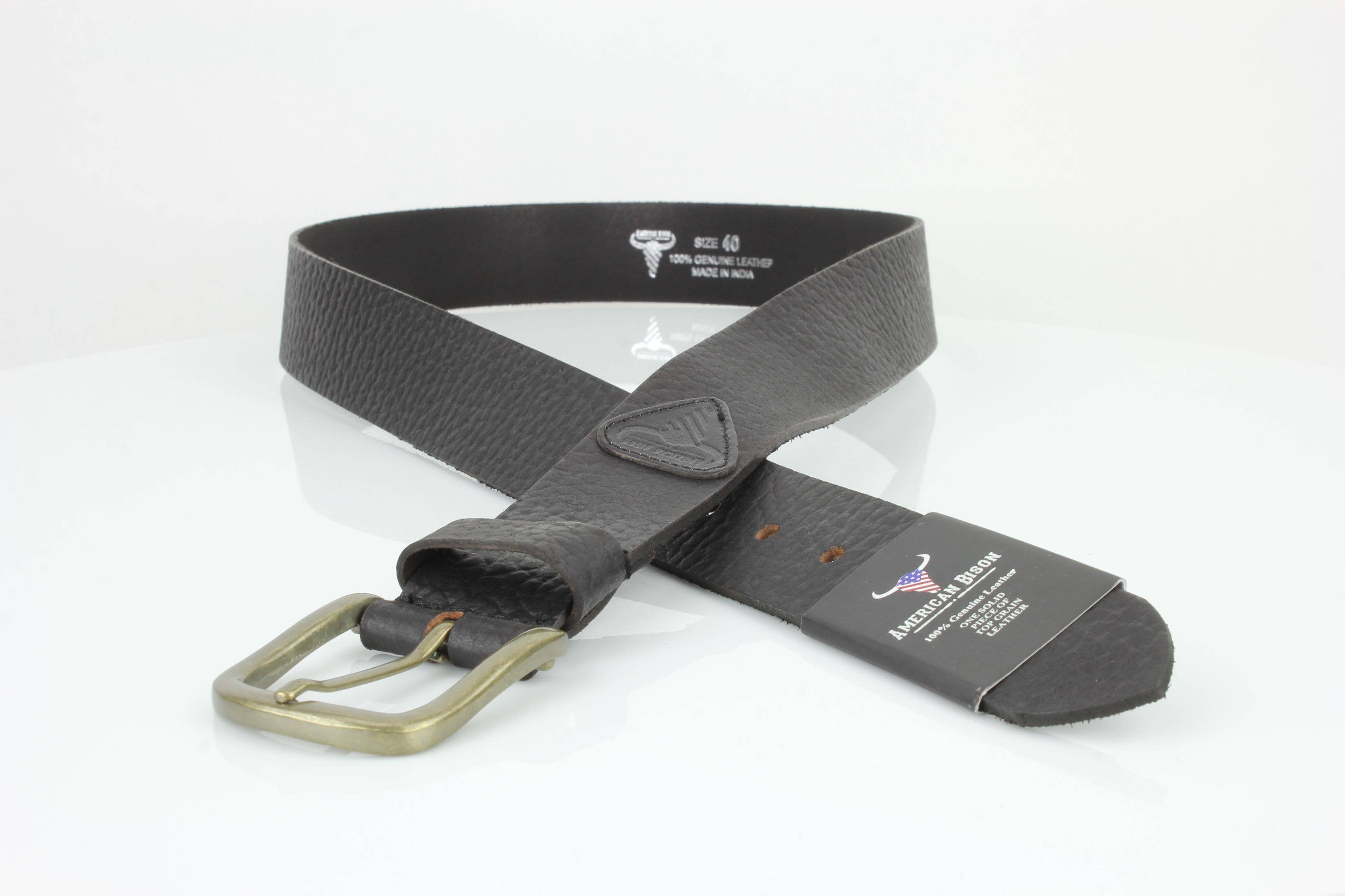 Leather Impressions Inc - Wholesale Belt - Unisex - Distressed Grain Leather Belt with Embossed Patch ABB 0232