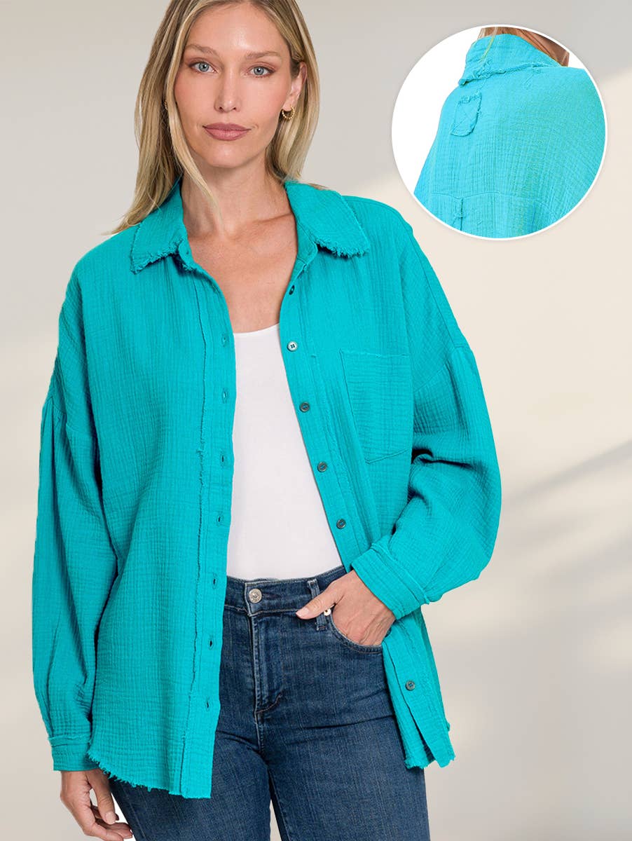 42POPS – Engroshandel Skjorte med buttondown – til kvinder – .OVERSTØRRELSE SKJORTE MED RÅ KANT OG BAGPATCH4