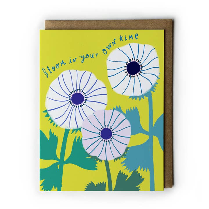Bloom in Your Own Time Encouragement Greeting Card for wholesale by Honeyberry Studios
