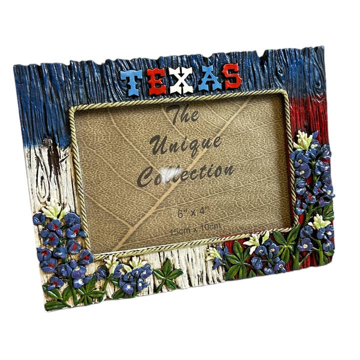 De Leon Collections - Wholesale Picture Frame - Texas Symbols Blue Bonnet Flower 6” x 4” Picture Frame