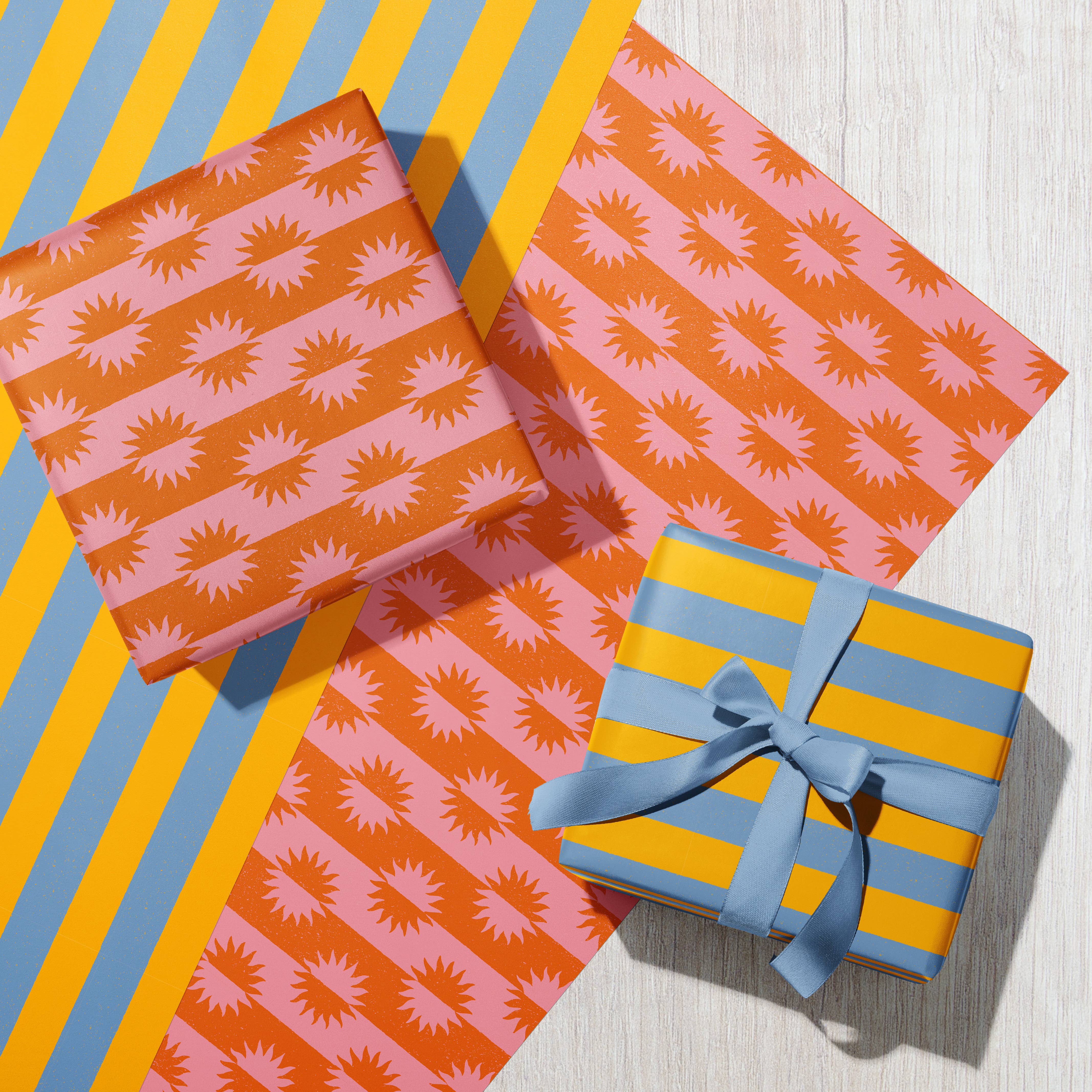 Bird & Co Studio - Wholesale Flat Wrap - Summer Stripe | Modern-Retro Recycled Gift Wrap Paper3