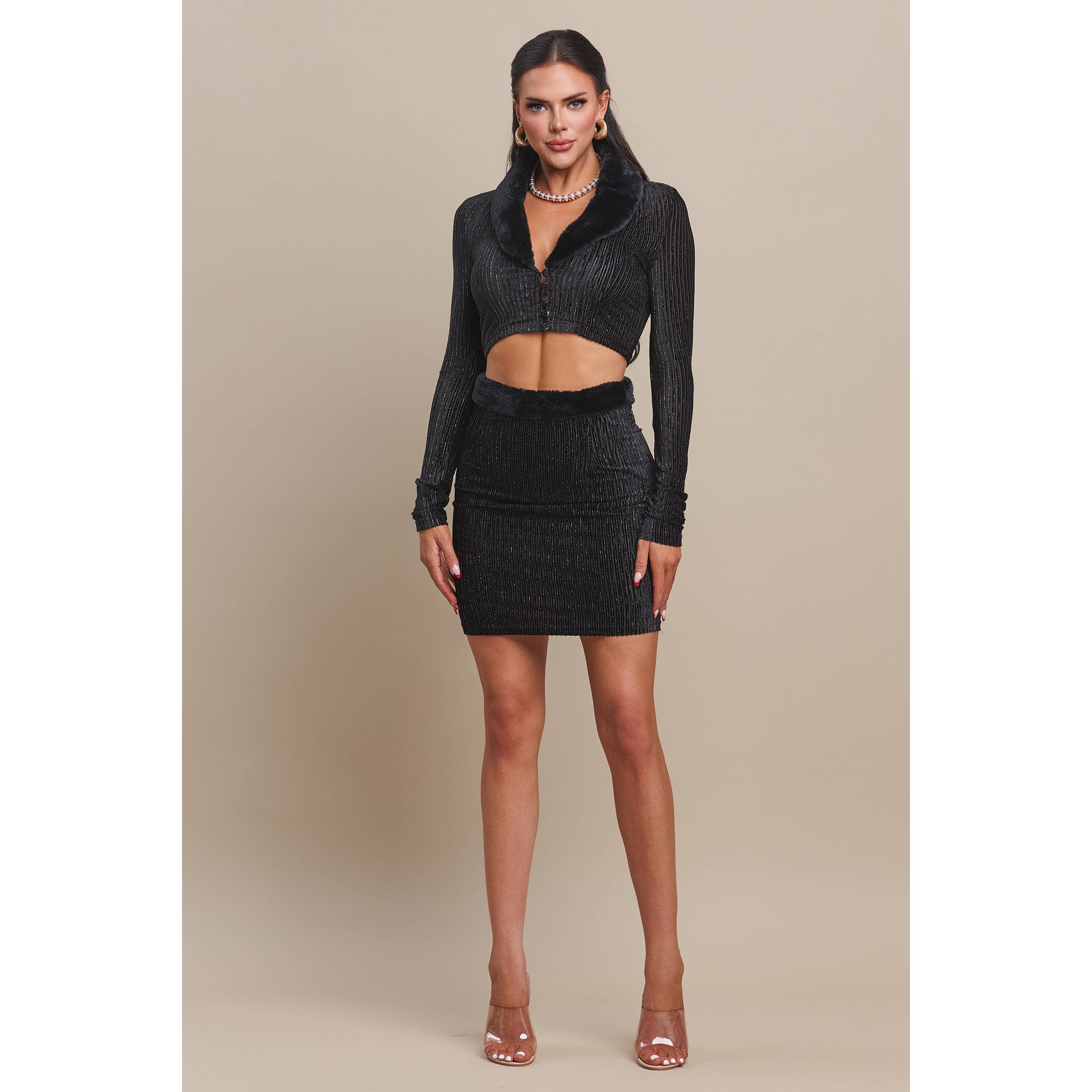 The Sang - Wholesale Top & Skirt Set - Women's - FUZZY TRIM CROP TOP AND SKIRT SET10
