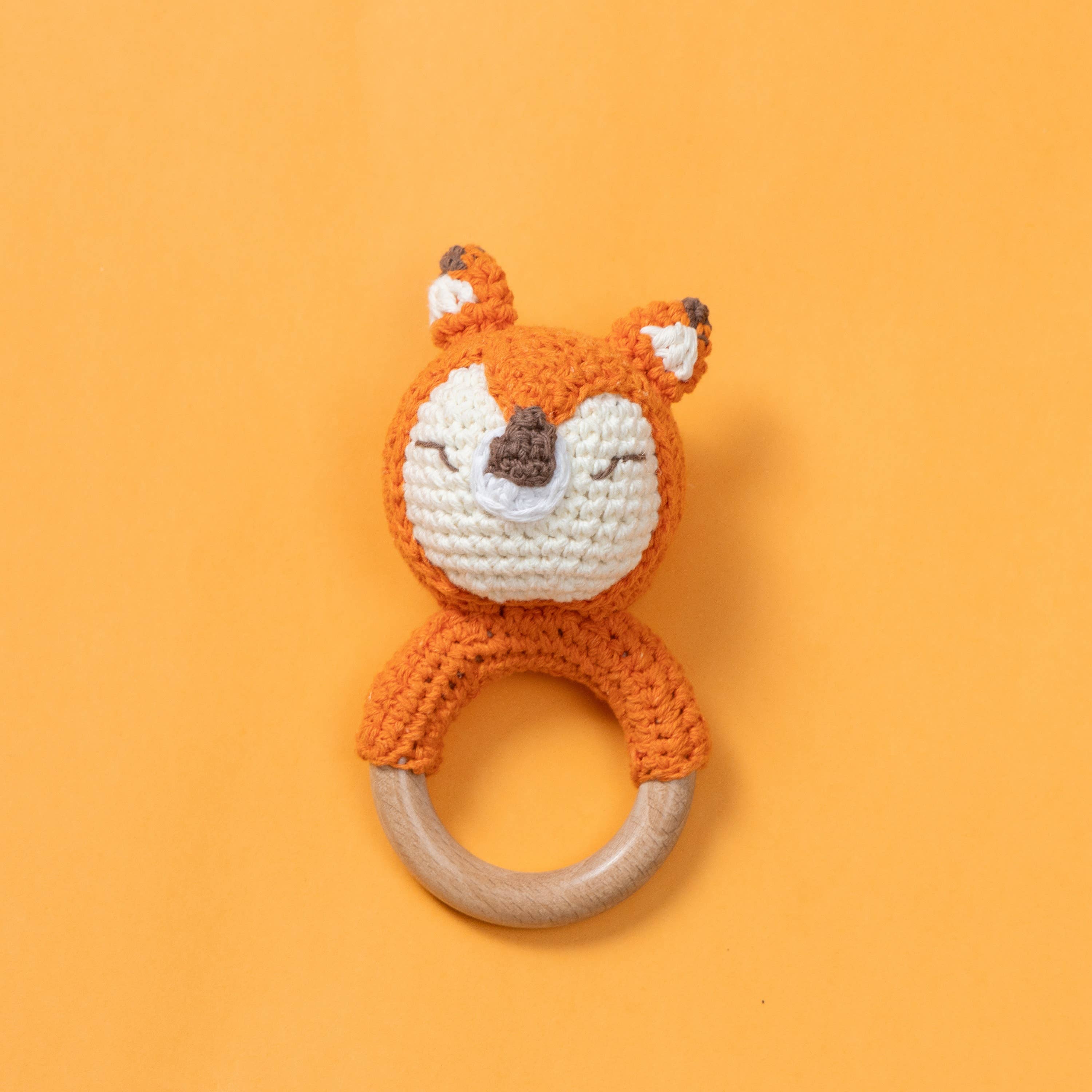 Sparkle Being - Wholesale Handheld Rattle - Baby - Wooden Baby Rattle Crochet Toy - Sleeping Fox0