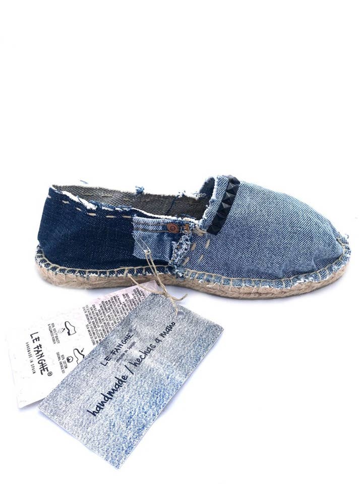NIETED METAL 2 - handgefertigte Espadrilles im Vintage-Levi's für den Großhandel von Le Fanghe