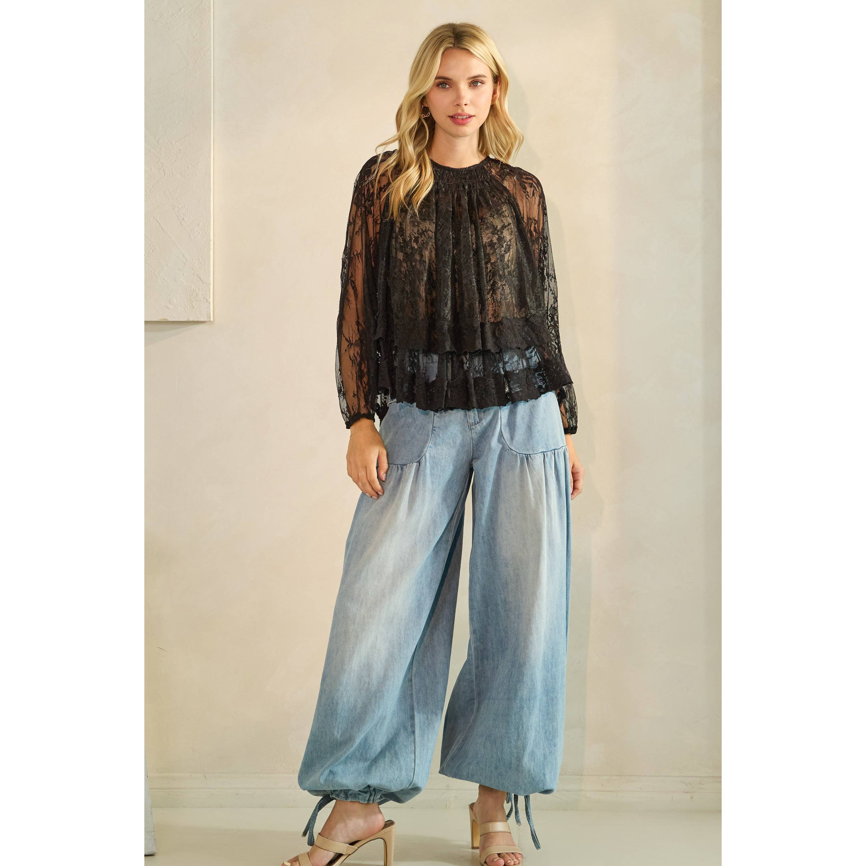 Veveret – Großhandel Tunika – Damen – Rüschen-Spitzen-Top mit langen Ärmeln33