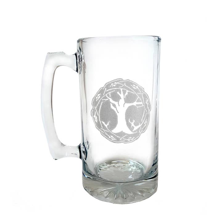 Stein de bière gravé Celtic Tree of Life 26oz, tasse à bière en verre pour la vente par Lyoncraft