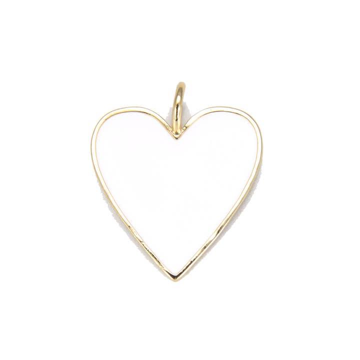 Beads Creation - Wholesale Individual Charm/Pendant - White Enamel Heart Charm Pendant in Gold Filled, CP644