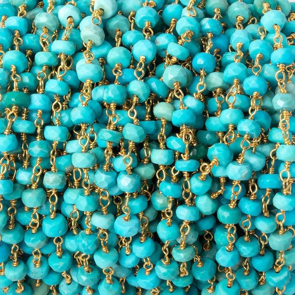Beads of Cambay - Wholesale Craft Supplies - 4mm Sleeping Beauty Turquoise rondelle Vermeil Chain by the foot 39 beads0