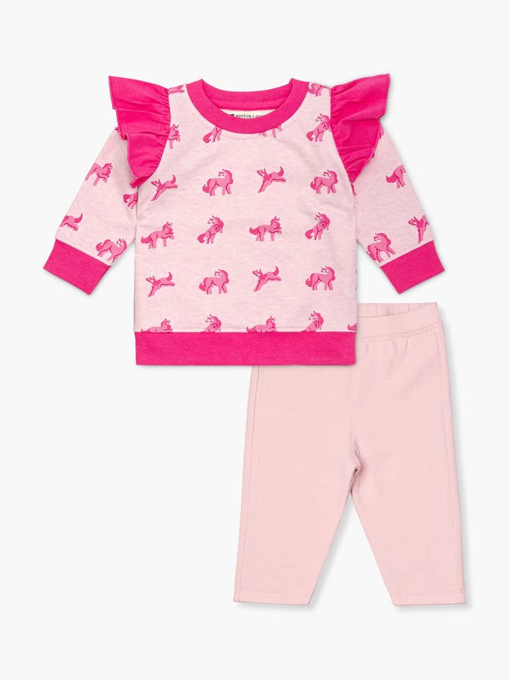 Ruffle Sweatshirt Leggings Bundle_Pink Unicorns for wholesale by Monica + Andy