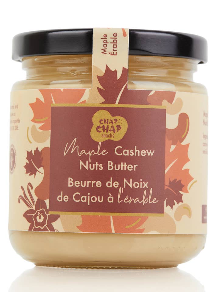 Beurre de noix de cajou à l'érable pour la vente par CHAP CHAP SNACKS