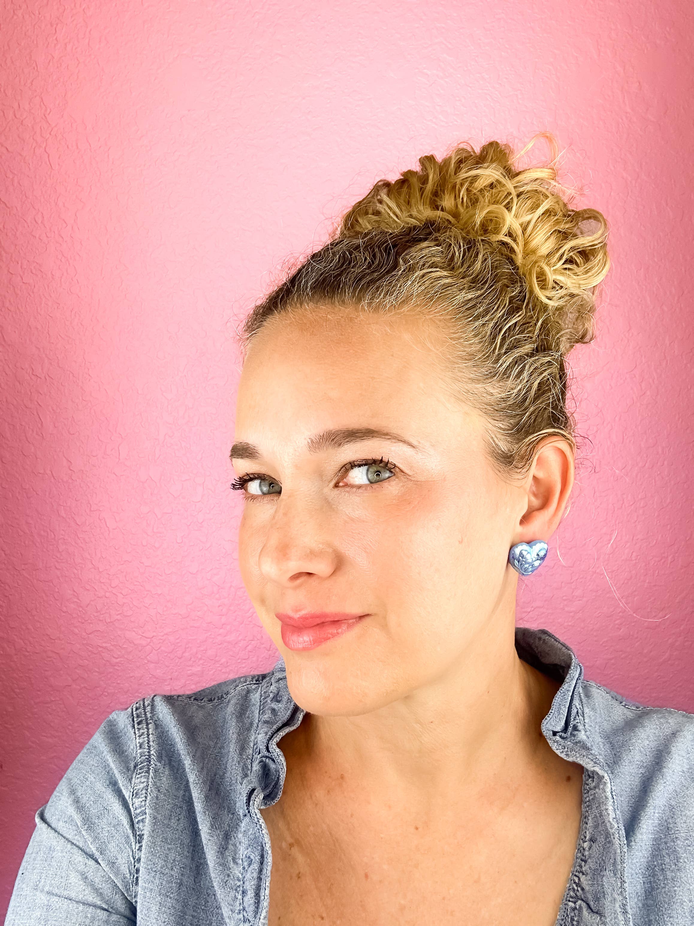 rosie + belle - Wholesale Stud/Post Earrings - Iridescent Heart Vintage Button Earrings2