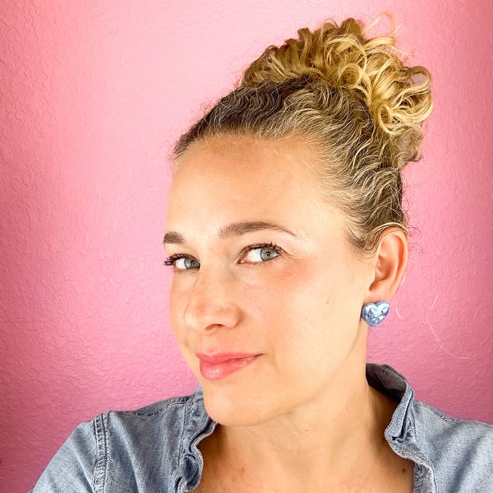 rosie + belle - Wholesale Stud/Post Earrings - Iridescent Heart Vintage Button Earrings2