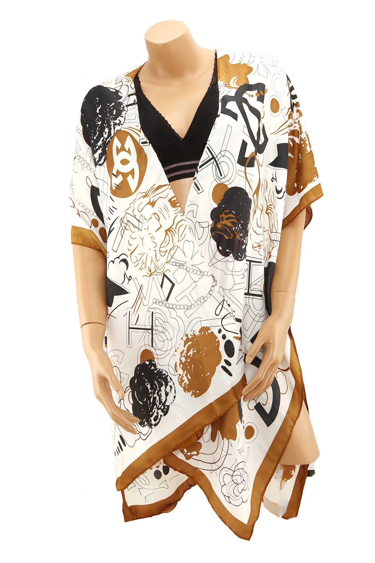 Khaki FANCY PATTERN PRINT KIMONO NK260 for wholesale on Faire0