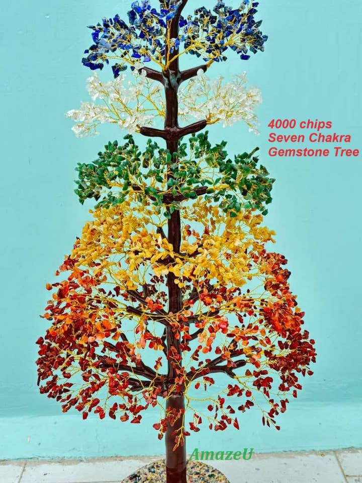 Seven /7 Chakra Gemstone Tree ,4000 chips Golden wired Tree for wholesale by AmazeU