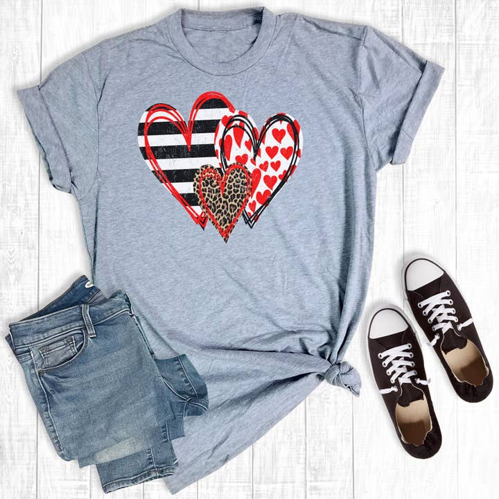 Three Valentine Red Hearts Light Grey for wholesale by Rebel Rose