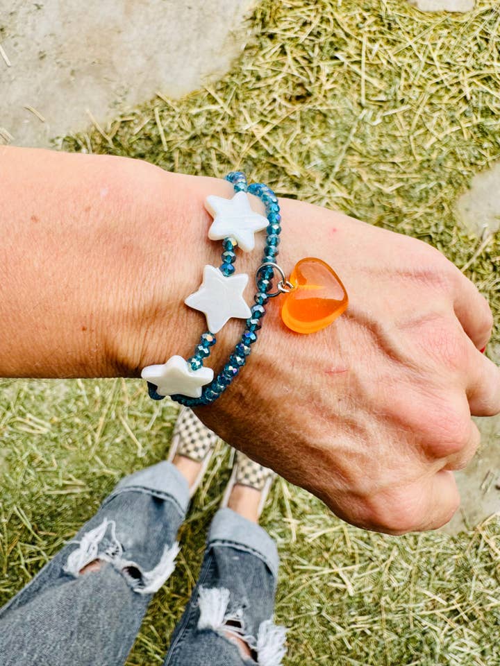 Blue Sparkle Bracelets, Stars Or Heart for wholesale by Wild Hancock Creations
