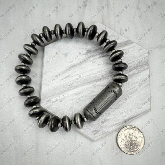 BR251220-01 Sølv Navajo perle rondel og tønde perler elastisk armbånd for engroshandel hos Western Elite Jewelry