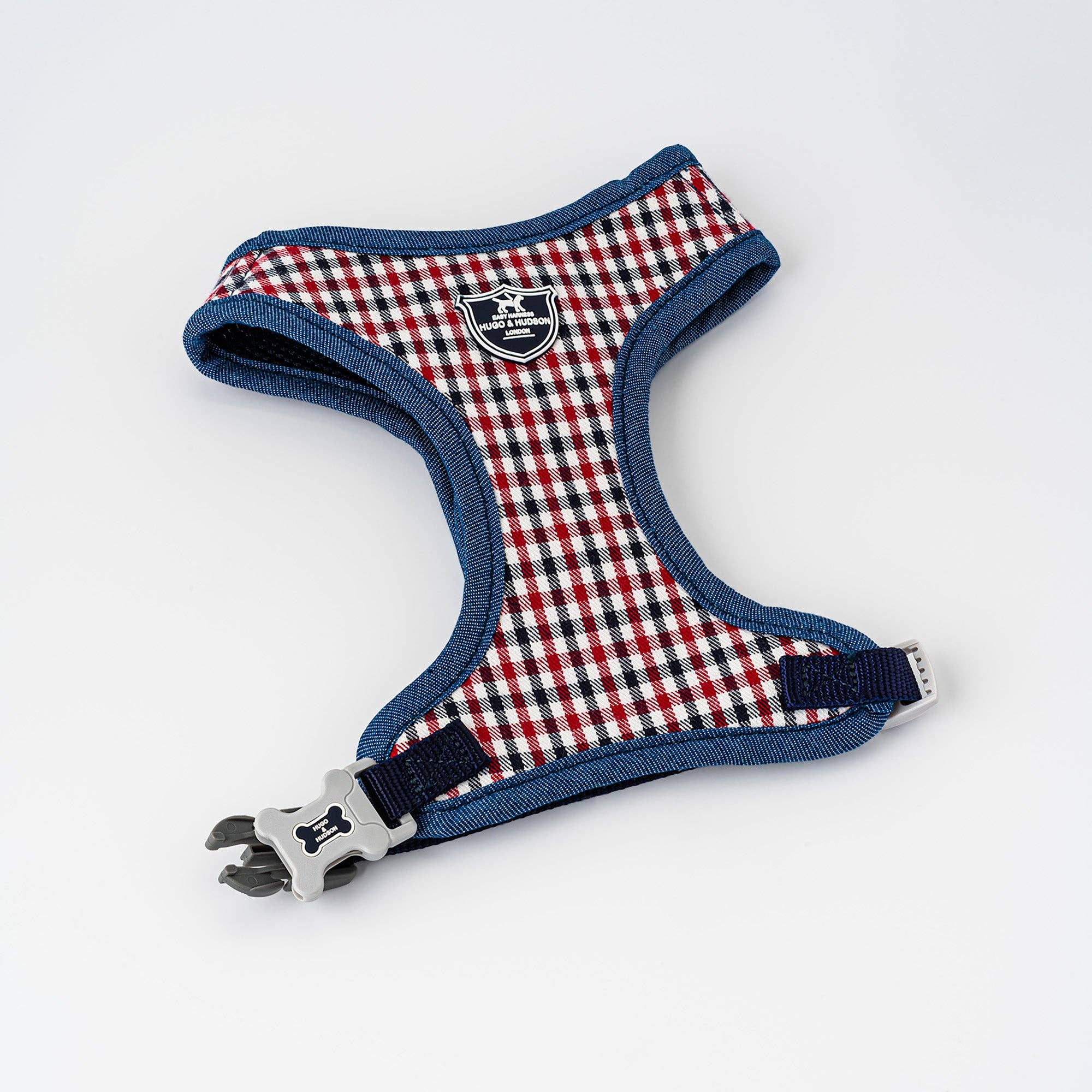 Hugo & Hudson - Wholesale Pet Harness - Dog - Fabric Dog Harness - Checked Navy and Red0