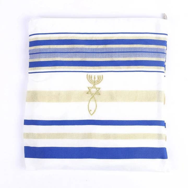 Swanson Christian Products - Wholesale Wrap - Women's - Prayer Shawl – Gold and Royal Blue – Traditional Messianic with Tallit – 72″ X 22″4