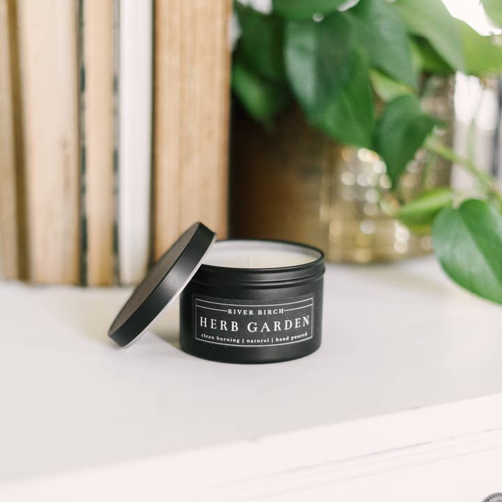 River Birch Candles - Wholesale Travel Candles - 8oz Herb Garden - Black Tin Soy Candle2