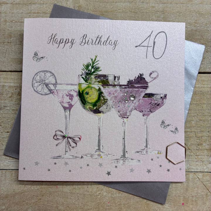 CARTE D'ANNIVERSAIRE 40 ANS LG - Verres à Cocktail Pétillants (XDP56-40) pour la vente par White Cotton Cards