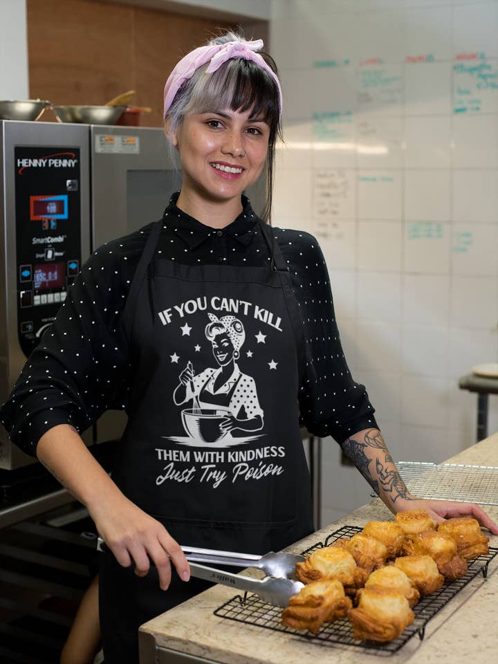 Just Try Poison, Funny Pin Up Kitchen Apron Baking for wholesale by Wickedly Divine Shop
