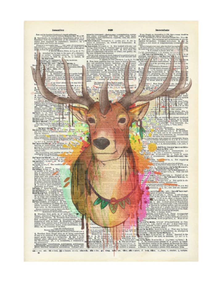 Veado, aquarela animais, dicionário vintage impressão por atacado de Crazilyhumbledesigns