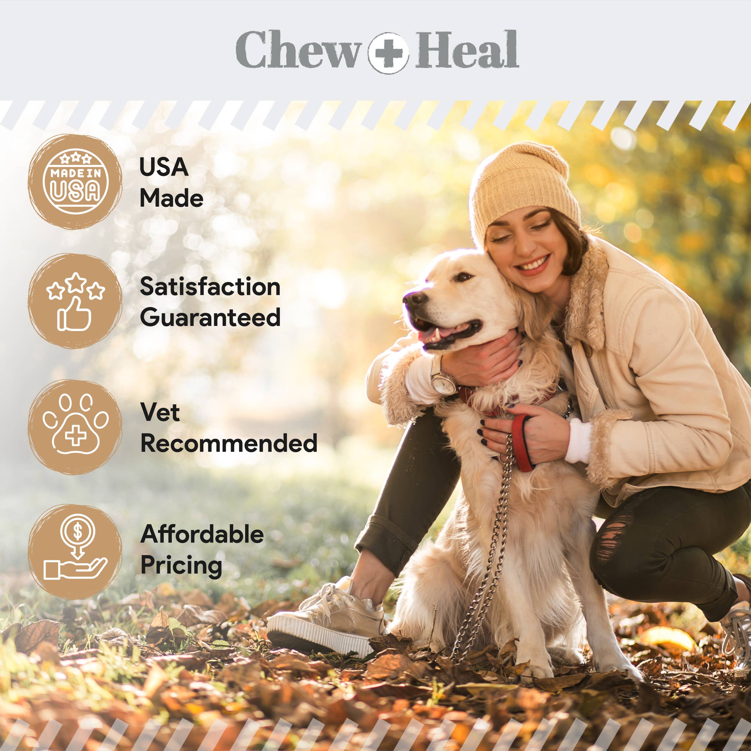 Chew + Heal – Großhandel Nahrungsergänzungsmittel für Haustiere – Hund – Anxiety + Stress Dog Erdnussbutter mit Geschmack, 60 Stück8