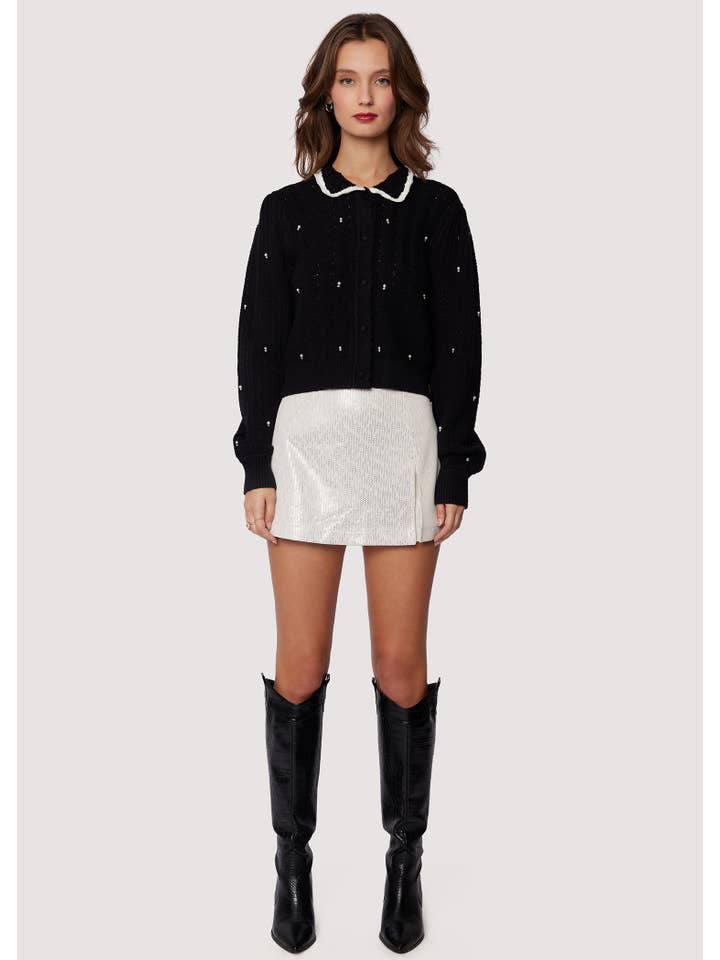 BLANC Jupe-short Celestina, coupe légère à sequins blancs d'automne en vente sur Faire1