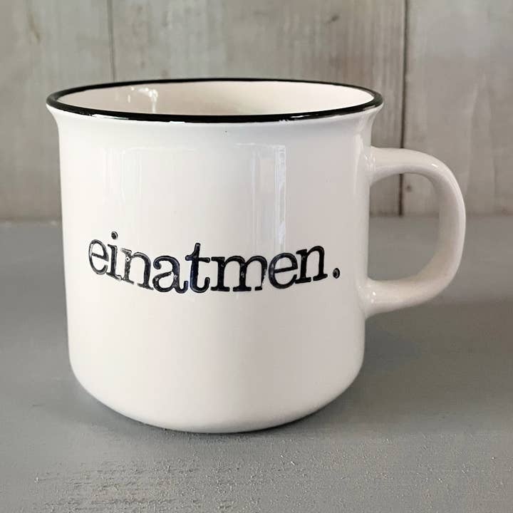 Keramiktasse Vintagelook "einatmen ausatmen" für den Großhandel von IOPLA