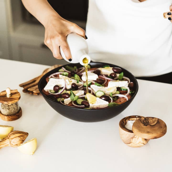 GHARYAN Stoneware & Olive Wood Tableware | Ships from USA - Vendita all'ingrosso Insalatiera - Ciotola da portata in gres fatta a mano | Dadasi 11,8"2